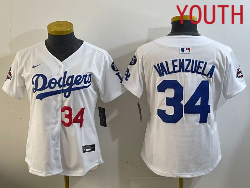 Youth Los Angeles Dodgers #34 Valenzuela White Game 2024 Nike MLB Jersey style 12094->youth mlb jersey->Youth Jersey